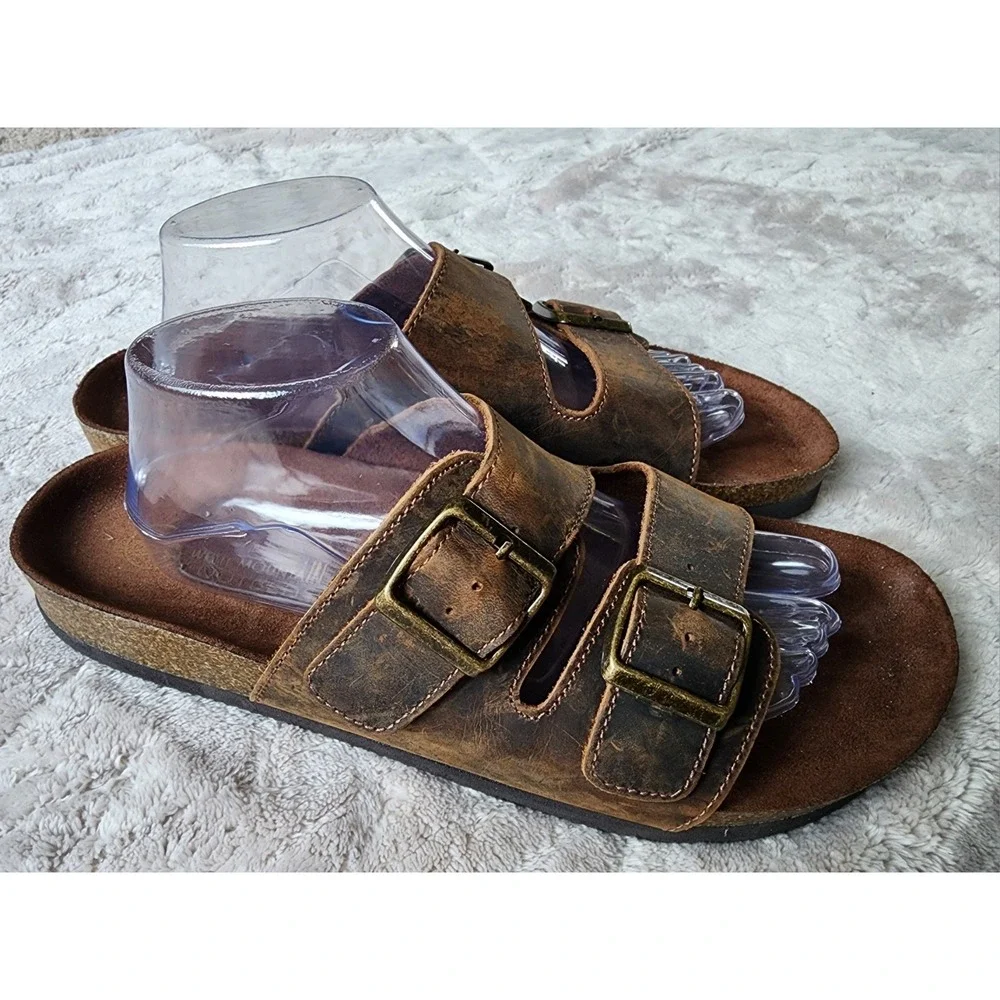 White Mountain Helga Brown Leather Sandals Mens 11 Hampton Slide Footbeds